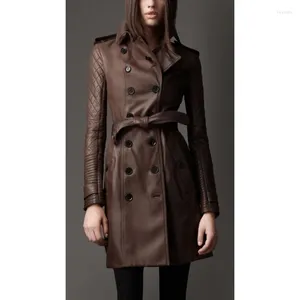 Herenjassen Dames bruin leren trenchcoat Echte lamsvacht overjas Lange winterjas