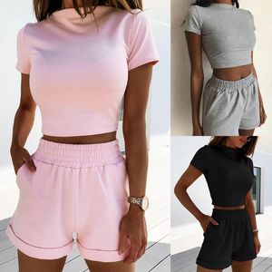 Herenjacks vrouwen sexy tweedelig set casual korte mouw crop top elastische taille bodycon tracksuit zomerse zomerkleding losse mode