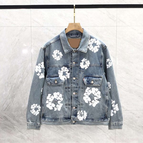 Vestes pour hommes Femmes Mens Floral Motif Denim Manteau Wash Blue Designer Bouton Lettres Chemises S-XL