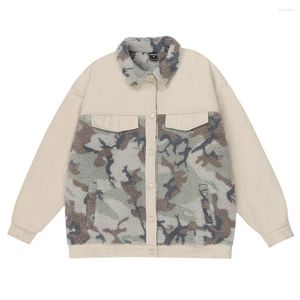 Chaquetas de hombre Lana Camuflaje Cordero Empalme Abrigos Hombres Invierno Engrosado Cálido Tendencia Cuello suelto Botón Manga larga Algodón