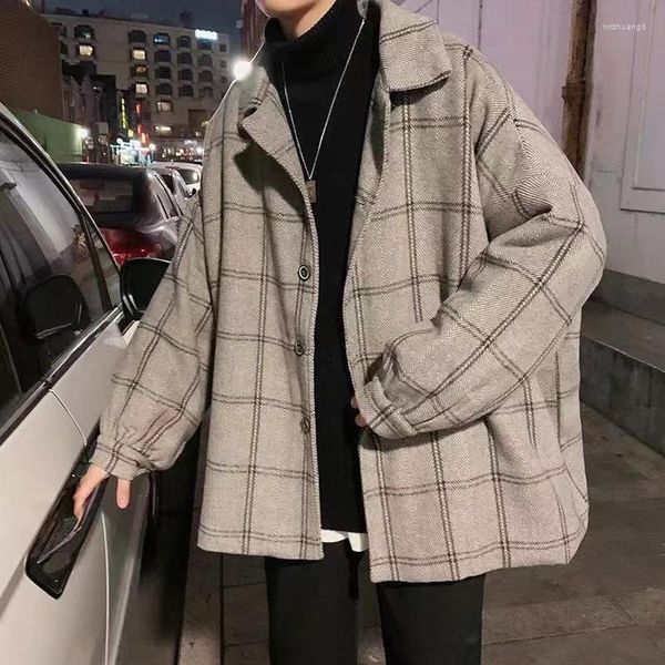 Chaquetas para hombres Chaqueta de lana Otoño Invierno High Street Big Velvet Thicke Coreano Tendencia suelta Harajuku Mujeres Plaid Abrigo elegante