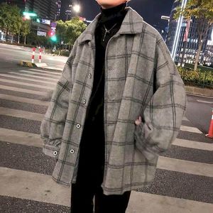 Vestes pour hommes veste en laine hommes automne hiver grande rue grand velours épais coréen tendance lâche Harajuku femmes Plaid élégant manteau