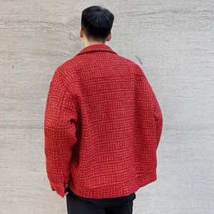 Chaquetas para hombres tejidas tejidas brillantes chaqueta de lana de seda 2023 solapa suelta manga larga de manga roja de gran tamaño tops de invierno otoño