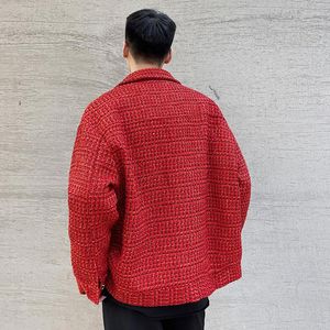 Chaquetas para hombres tejido para hombre chaqueta de lana de seda brillante 2022 solapa suelta solo pecho manga larga rojo abrigo de gran tamaño primavera invierno tops para hombres