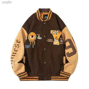 Herenjacks y letter varsity honkbal bomber jas heren katoen dames oversized jas zwart bruin hiphop college uniform los fittingl2404