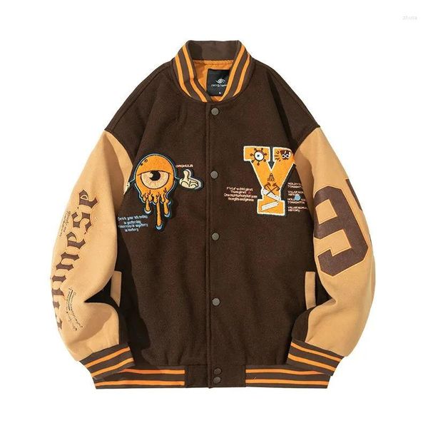 Vestes pour hommes Y Lettre Varsity Baseball Bomber Jacket Hommes Coton Femmes Manteaux surdimensionnés Noir Marron Hip Hop University College Uniform