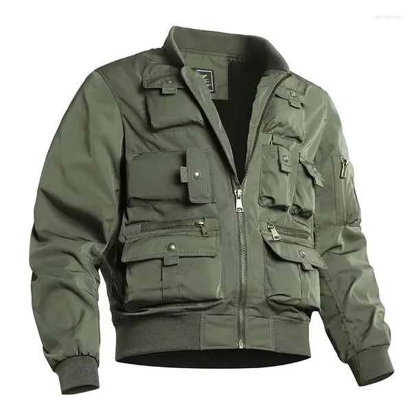 Vestes pour hommes Y2K Fashion Brand Pilot Jacket American Retro Baseball avec plusieurs poches fonctionnelles trois charges de défense Top