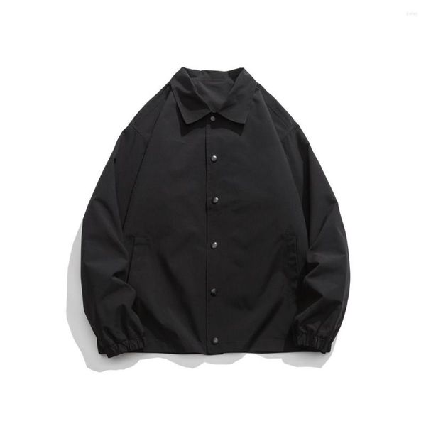 Vestes pour hommes - Bouton de jeunesse Harajuku Mode coréenne Bomber Jacket Manteaux 2023 Solide en noir Streetwear Coupe-vent