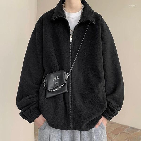 Vestes pour hommes -Jeunesse Harajuku Manteaux polaires Coupe-vent Hommes en gris Bombardier de luxe Mode coréenne Veste de style japonais