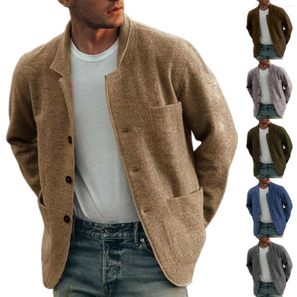 Vestes pour hommes Jeunes Couleur Solide Mode Veste Manteau Casual Cardigan Pulls Hommes Hiver Cyan Mens Bouton Up Pull