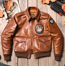 Herenjassen YR Classic A 2 Oil koeienhuid jas Luxe A2 luchtmacht lederen jas Excape Bomber Rider echte stof 231108