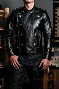 Chaquetas para hombres YR Chaqueta de cuero real japonesa Classic Moto Rider J31 Tea Core Horsehide Coat Marca de lujo Paño 231108