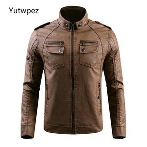 Herenjacks yutwpez mannen hoogwaardige faux winter vaste kleur lederen jas jassen mannelijke motorfiets overjas