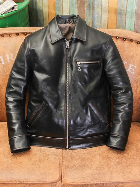 Vestes pour hommes YWTSCH American Vintage 1930 Tea Core Horse Cuir Biker Veste Slim Revers Printemps et Automne Court 231018