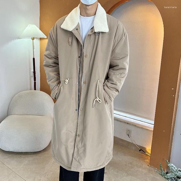 Chaquetas de hombre ZCSMLL, abrigo de invierno coreano de lana de cordero con cuello vuelto, gabardina femenina de manga gruesa Simple suelta de largo medio para hombre