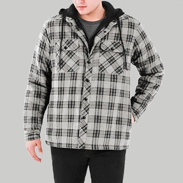 Vestes pour hommes Zip Front Wool Coat Hommes Automne Et Hiver Mode Casual Plaid Cotton Pocket Hooded Zipper Buckle Composite Avec Hoods