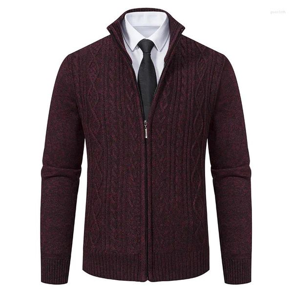 Vestes pour hommes Cardigan zippé pull manteau veste col montant haute qualité tricoté motif géométrique décontracté couleur unie vêtements d'extérieur