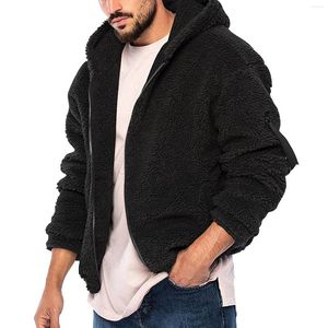 Herenjassen Zip-up jas Bont Fuzzy-jassen Heren Herfst Winter Capuchon Rits Lange mouwen Zakken Losse warme fleece Buiten