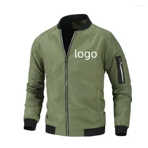 Chaquetas de hombre con cremallera, chaqueta holgada informal de primavera, color liso, con logotipo personalizado, con bolsillos, prendas de vestir exteriores de otoño, manga larga