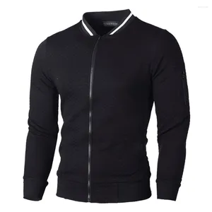 Vestes pour hommes veste zippée pull à col debout décontracté manteau à carreaux ample Cardigan à manches longues couleur unie hauts zippés