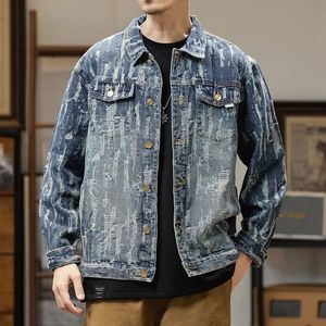 Veste en jean jacquard pour homme haut ample et personnalisé perforé surdimensionné M-7XL automne nouveau produit veste en jean nostalgique