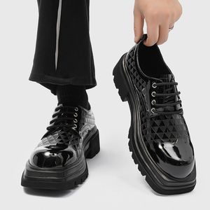 Heren Japan Karajuku Koreaanse stijl Fashion Boots Streetwear dik platform Casual lederen schoenen Mannelijke veter jurk lederen laarzen voor jongens feestjurkschoenen