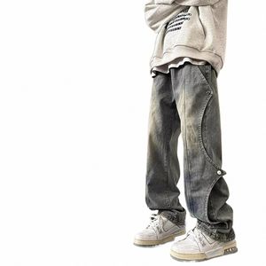Style japonais des années 2000 Y2K Vintage Baggy Jeans Pantalons décontractés High Street Streetwear Hip Hop Jeans à jambes larges Hommes Vêtements coréens 28s5 #