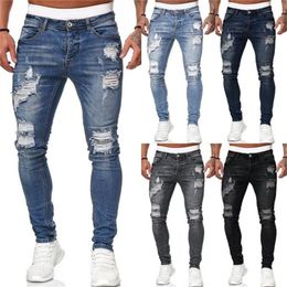 Jean JEAN Fashion Street -stijl gescheurde Skinny Jeans Solid Denim Trouser Casual Slim Fit Pencil Denim Pants