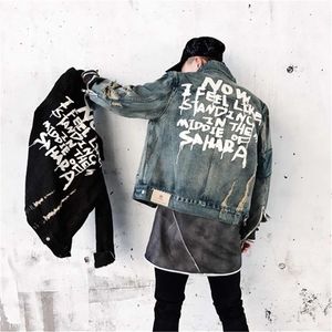 Jean Jackets streetwear hiphop bomber jas denim jas mannen merk gescheurd denim jassen casual modejas 201127