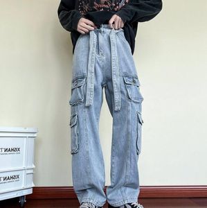 Jean homme Version coréenne étudiant pantalons décontractés haute rue droite ample jambe large Jean bleu Baggy Jean