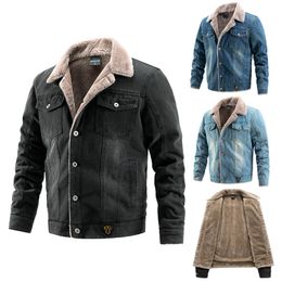Jean para hombre prendas de vestir exteriores otoño e invierno versión coreana felpa engrosada cuello vuelto algodón moda chaquetas de hombre abrigo