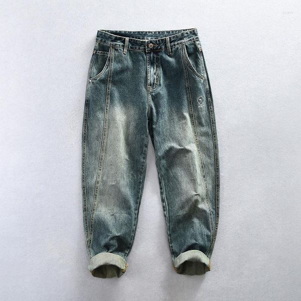 Jeans pour hommes 1018 Vintage Hommes Denim Pantalon Printemps Automne Mode Vêtements Lettre Broderie Droite Jeune Adolescent Quotidien Casual Pantalon Lâche