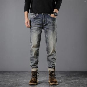 Jeans pour hommes 13,5 oz 99% coton rouge selvedge denim hommes rétro en détresse lourd brossé pantalon droit pantalon italien américain