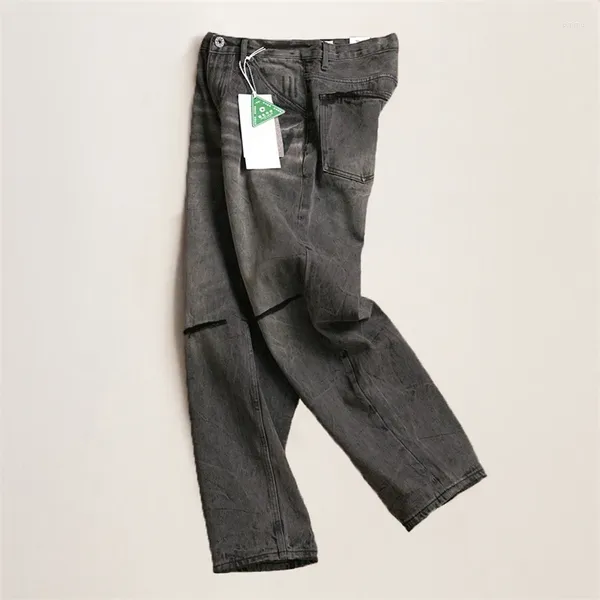 Jean masculin 15oz Black Grey Cut Hole en détresse lavée pour les hommes vintage Pantalon de jean amekaji décontracté Vintage Coton Haute qualité