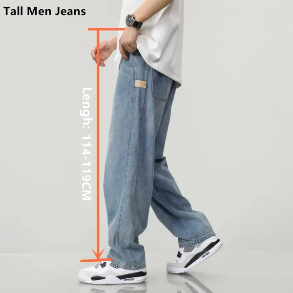 Jeans masculinos 190 cm Hombres de altura Legada de pierna ancha Otoño extra largo 119 cm 115 cm Pantalones adolescentes masculinos