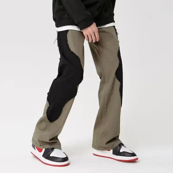 Jeans para hombres 2000S Ropa Y2K Streetwear Baggy Khaki Pantalones Hombres para ropa Patchwork Recto Hip Hop Mujeres Pantalones largos Ropa Hombre