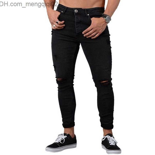 Jeans de hombre 2018 Blue Fashion Skinny Casual Jeans Hombres Vintage Denim Lápiz Pantalones Pantalones elásticos Sexy Slim Hole Ripped Male Zipper Jeans Z230707