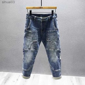 Men's's Jeans 2019 New Patch Workwear Troubles American Retro Punk Rock Hip Hop Elastic Denim Trojansl2403