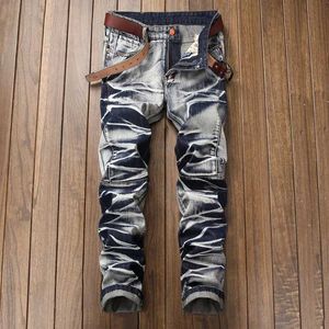 Heren jeans 2020 High Quty Men Casual Jeans gecoate slanke rechte geplooide motorrijder jeans broek mannelijke denim casual broek plus mize 42 t240509