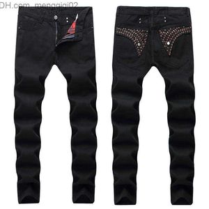 Jeans pour hommes 2020 nouveaux hommes droites Slim Fit Biker Jeans avec fermeture éclair vêtements pour hommes Distrressed Hole Streetwear Style luxe Robin Jeans Z230711