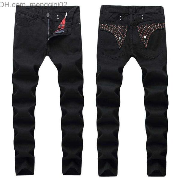 Jeans de hombre 2020 nuevos Jeans de motorista rectos ajustados para hombre con cremallera Ropa de hombre Agujero desgastado Estilo de calle de lujo Robin Jeans Z230711