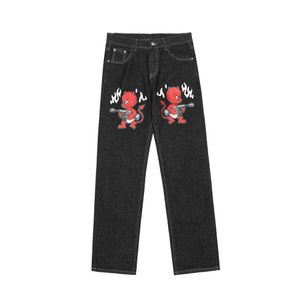 Jeans pour hommes 2021 Cartoon Evil Print Noir Lâche Droite Hommes Hip Hop Jeans Pantalon Dark Academia Style Vêtements Coton Denim Pantalon Pantn T221102