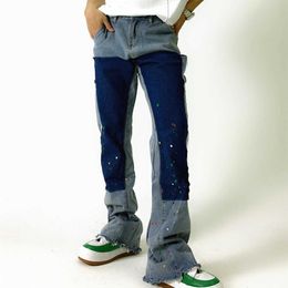 Jeans pour hommes 2021 High Street Inkjet Patchwork Bleu Hommes Hip Hop Flares Jeans Pantalon Droit Rétro Lavé Denim Pantalon Pantn T221102