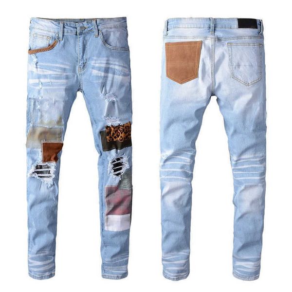 Jeans pour hommes 2021 Hip-hop High-street Fashion Brand Jeans Retro Torn Fold Stitching Men's Designer Motorcycle Riding Slim-fitting Pants 28-40