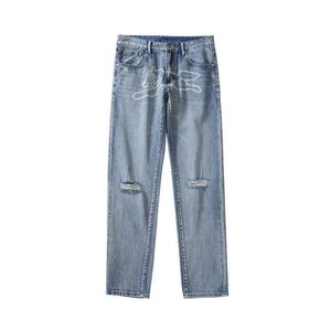 Jeans pour hommes 2021 Kpop dessin animé chien imprimer rétro lavé hommes crayon jean pantalon trou déchiré décontracté mince femmes Denim pantalon pantalons Hombre Z0301