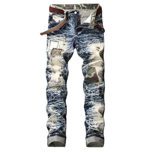 Jeans pour hommes 2021 hommes Slim Patch droit lavé mendiant Denim pantalon mode Style décontracté pantalon pour Men329B