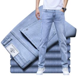 Heren jeans 2021 Mens Smart Casual Regelmatige Fit Lichtblauwe Jeugd Mode Elasticiteit Rechte Broek Plus Size 28-40