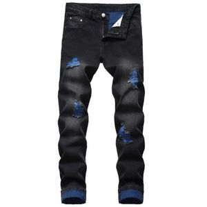 Jeans masculin 2021 mens en jean enrôlé concepteur d'automne ultra slim fit pantalon denim bleu noir pour hommes en détresse