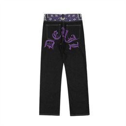 Herenjeans 2021 Nieuwe aankomst kleurblok vintage zwarte mannen hiphop baggy jeans broek recht losse casual denim broek pantalones hombre z0301