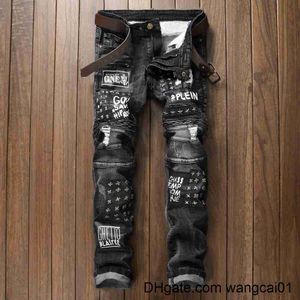 Jeans pour hommes 2021 Patch Jeans Hommes Skinny Casual Coton Classique Ripped Denim Pour Hommes Droit Slim Fit Plus Taille Rvaet Rap Harajuku Biker Jean 0408H23